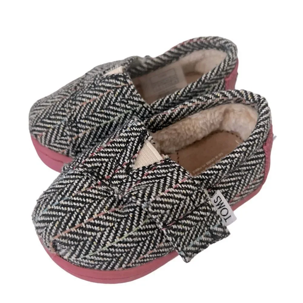 TOMS Fleece Lined Tweed Toddler Shoes EUC